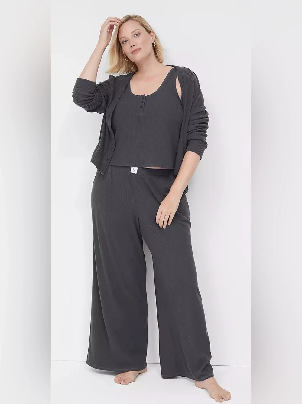 Brushed Rib Wide Leg Sleep Pant